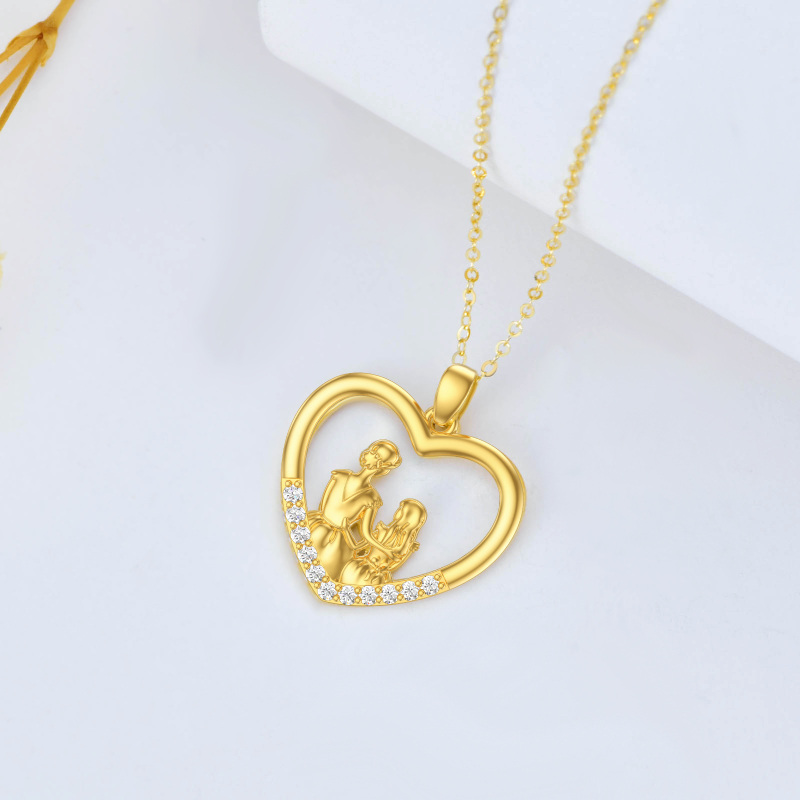 10K Gold Round Cubic Zirconia Mother & Daughter Heart Pendant Necklace-4
