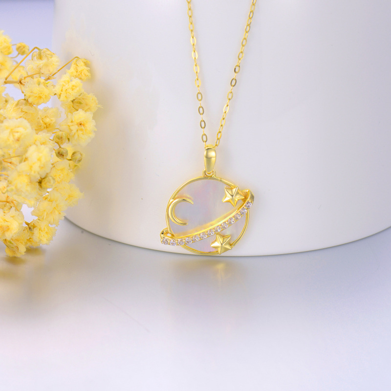 Collana con ciondolo a forma di luna e pianeta con stella in madreperla rotonda in oro 10K per donna-3