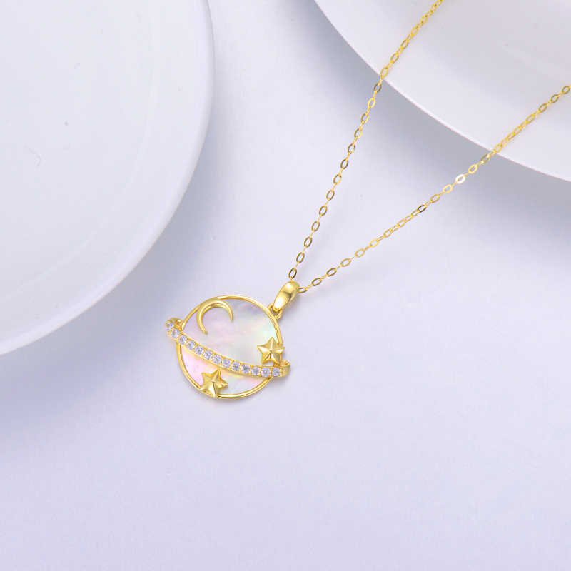 Collana con ciondolo a forma di luna e pianeta con stella in madreperla rotonda in oro 10K per donna-4