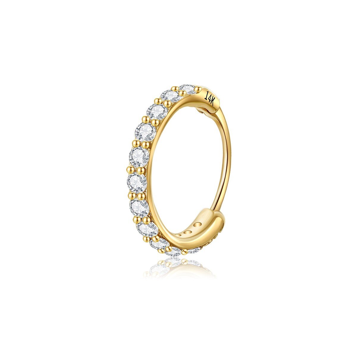 14K Gold Cubic Zirconia Round Nose Ring-1