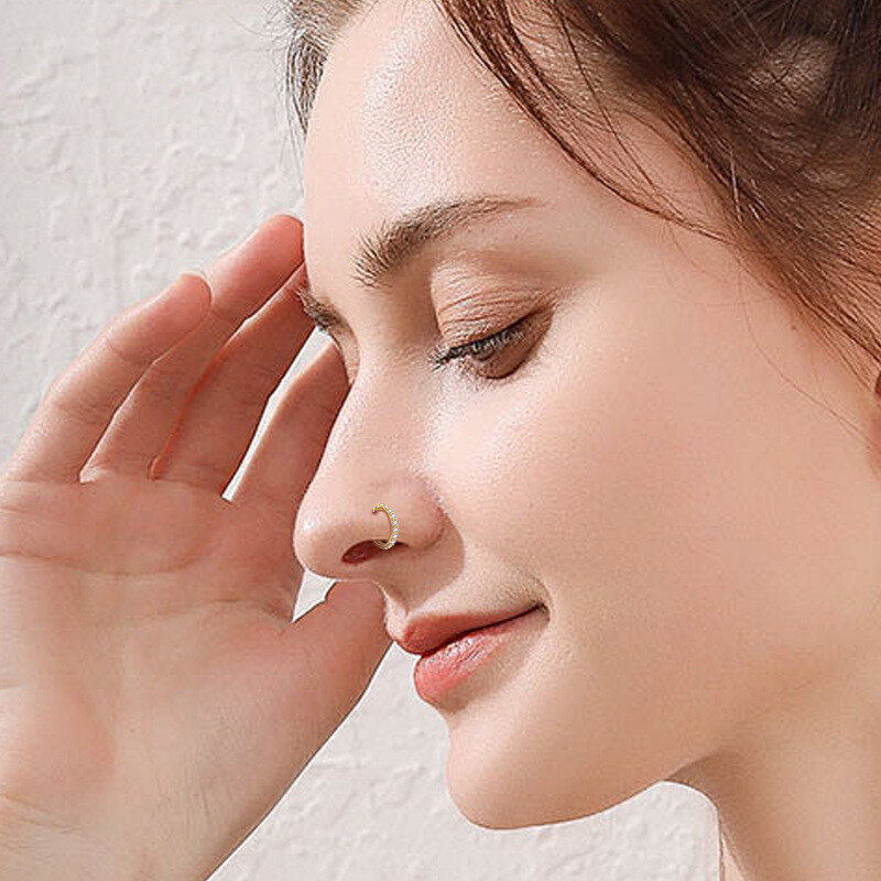 10K White Gold Cubic Zirconia Round Nose Ring-2