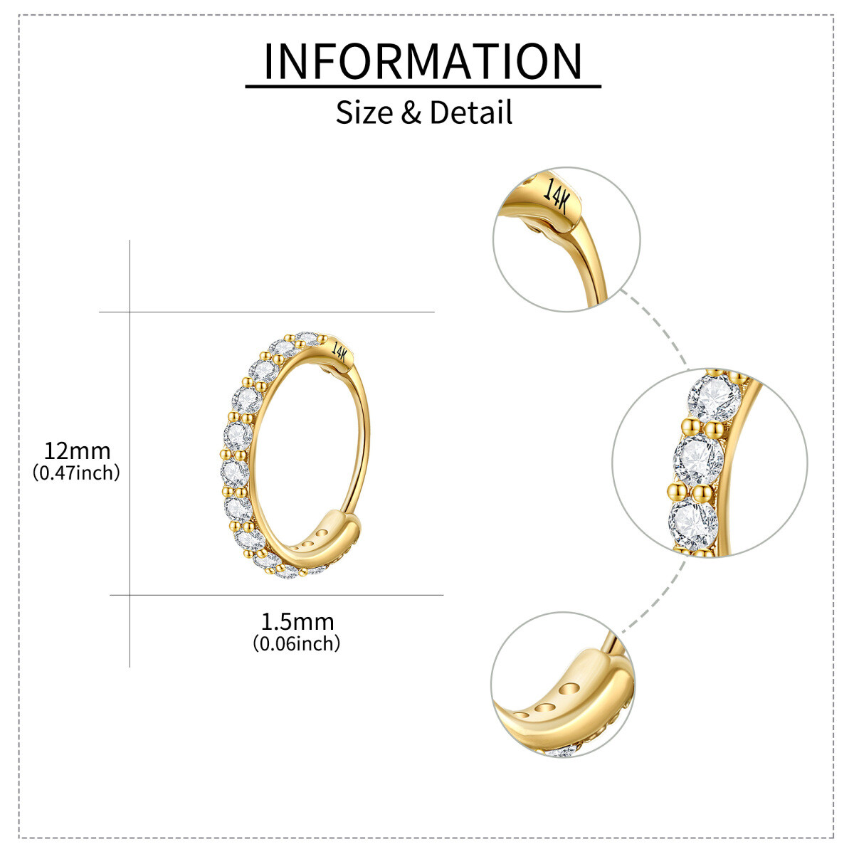 10K Gold Cubic Zirconia Round Nose Ring-5