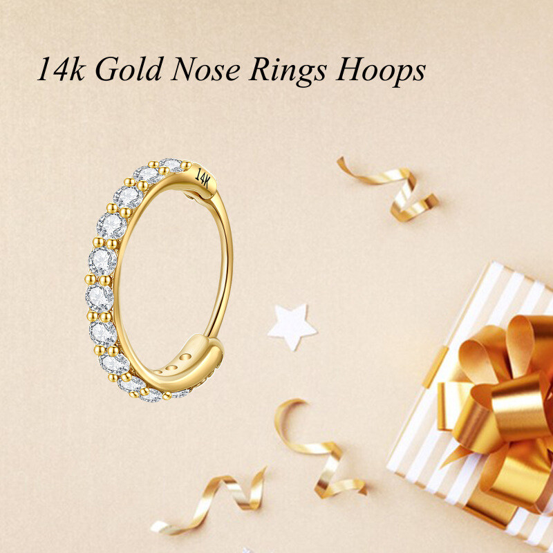 10K White Gold Cubic Zirconia Round Nose Ring-6