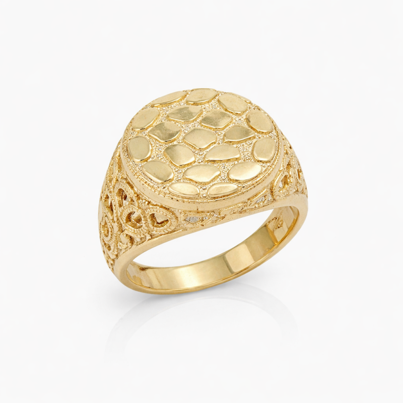 Anillo redondo de oro de 14 quilates para hombre-1