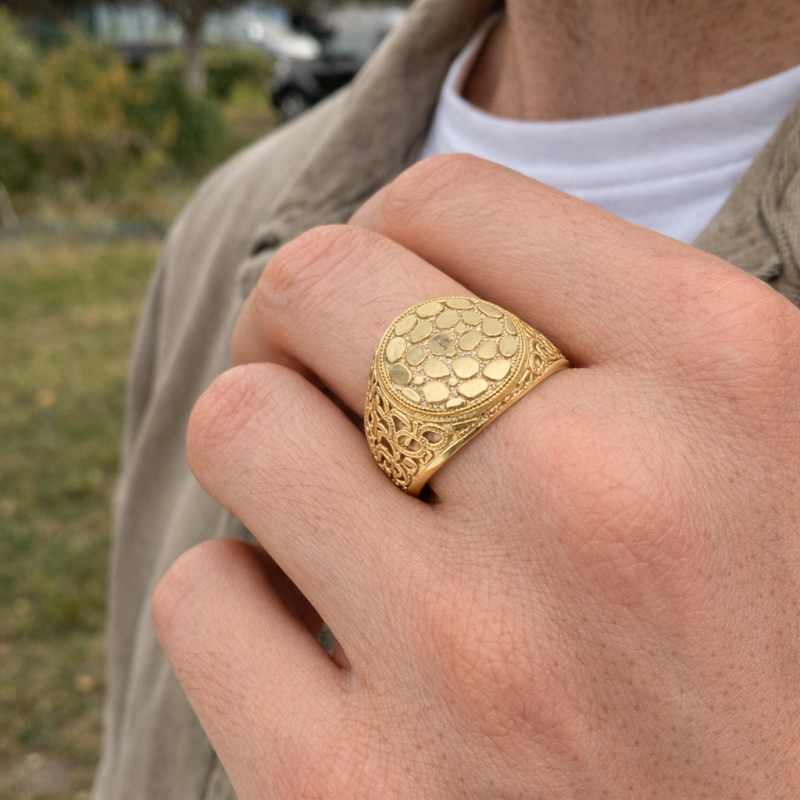 Anillo redondo de oro de 14 quilates para hombre-2