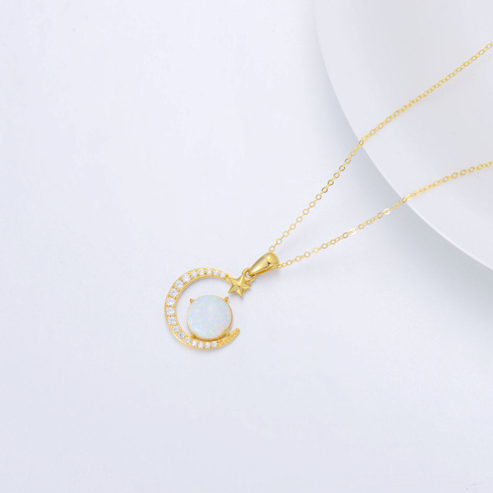 10K Gold Round Cubic Zirconia Opal Moon & Pentagram Pendant Necklace For Women Best Friends-3