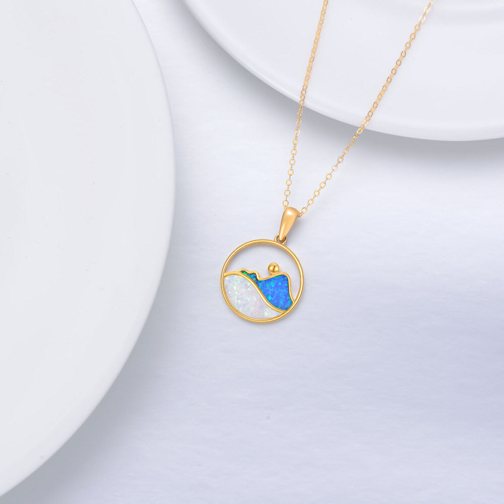 10K Gold Round Opal Mountains Pendant Necklace-4