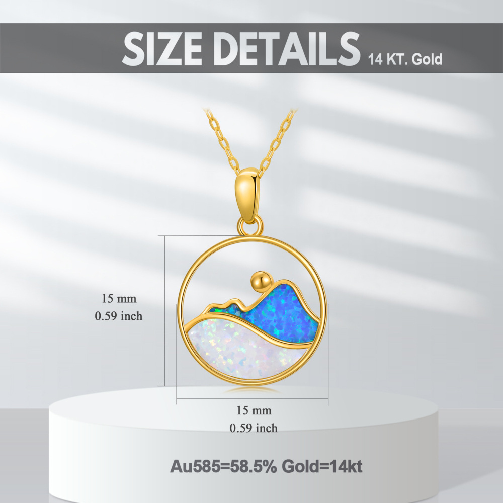 10K Gold Round Opal Mountains Pendant Necklace-5