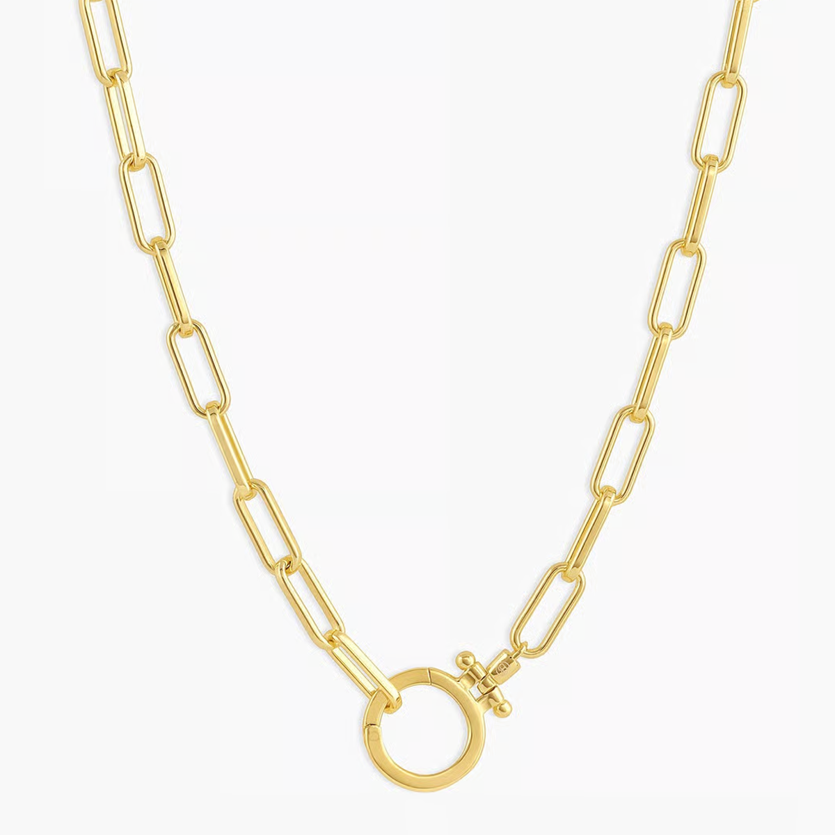 Sterling Silver with Yellow Gold Plated Round Paper Clip Chain Necklace-1