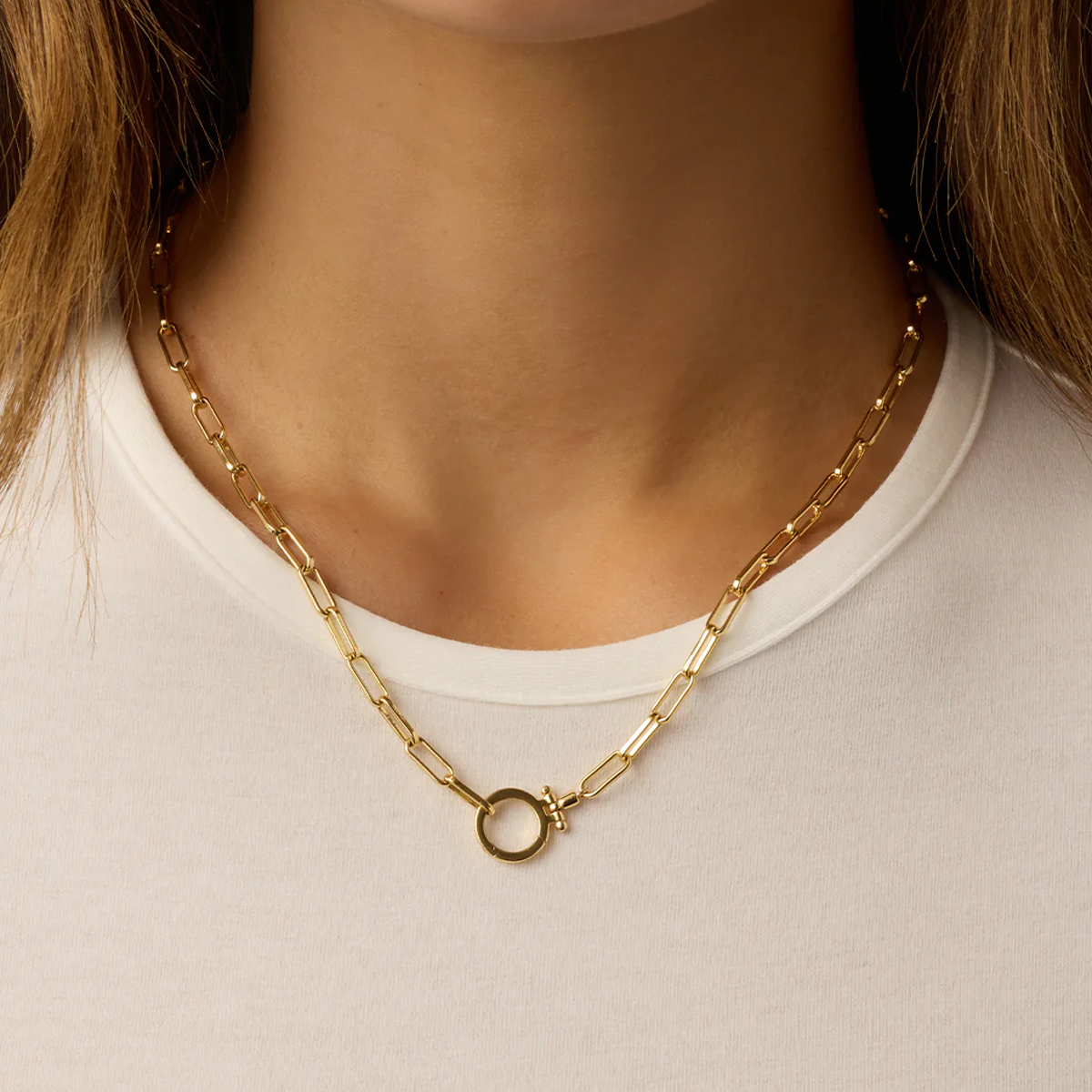 Sterling Silver with Yellow Gold Plated Round Paper Clip Chain Necklace-2