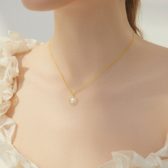 Collana con ciondolo con perle e zirconi tondi in oro 14K-2