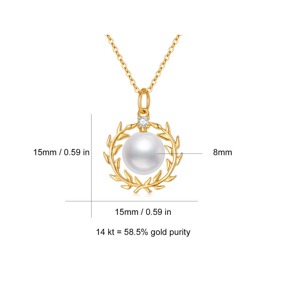 10K Gold Round Cubic Zirconia & Pearl Bead Pendant Necklace-5
