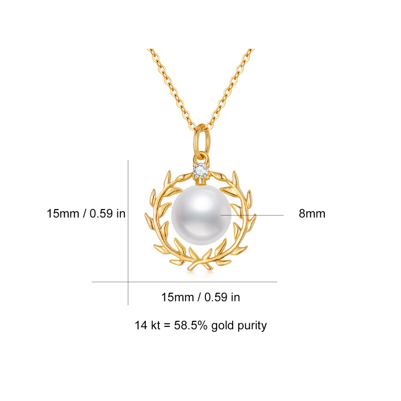 18K Gold Round Cubic Zirconia & Pearl Bead Pendant Necklace-5