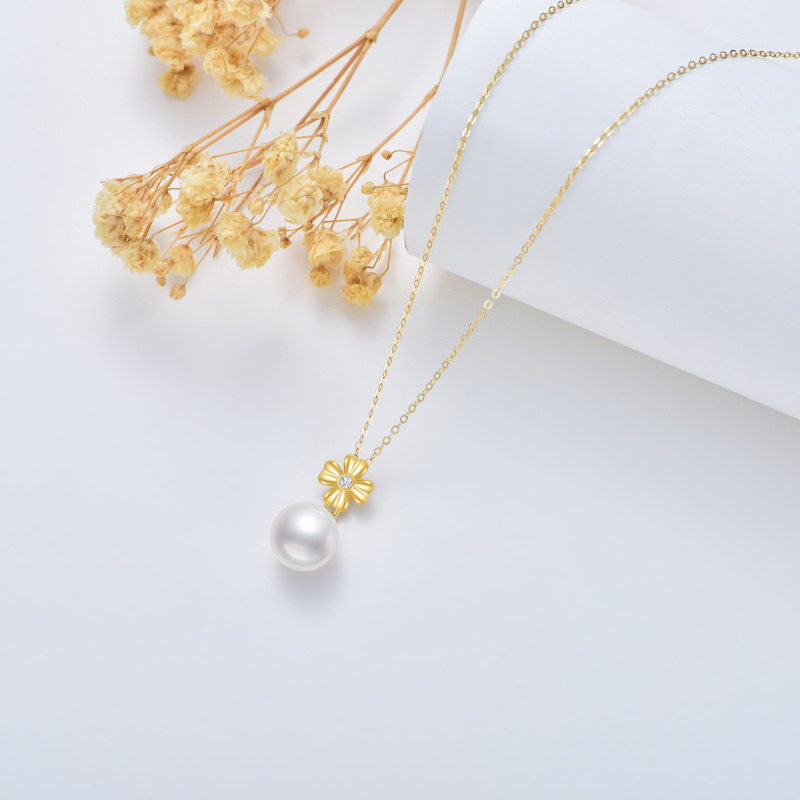 14K Gold Round Pearl Cross Pendant Necklace-3