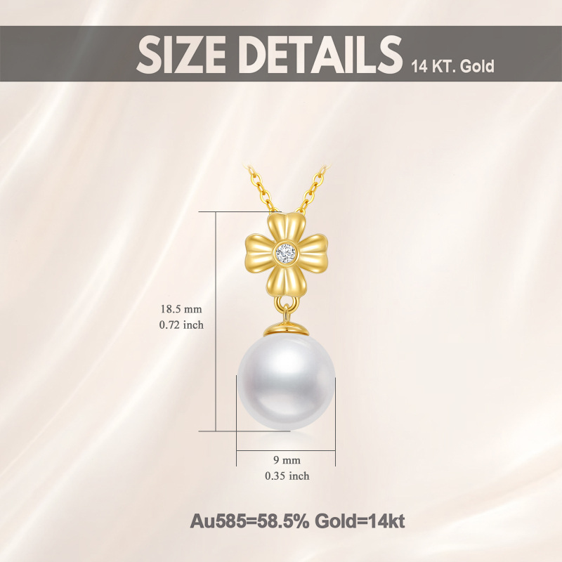 14K Gold Round Pearl Cross Pendant Necklace-5