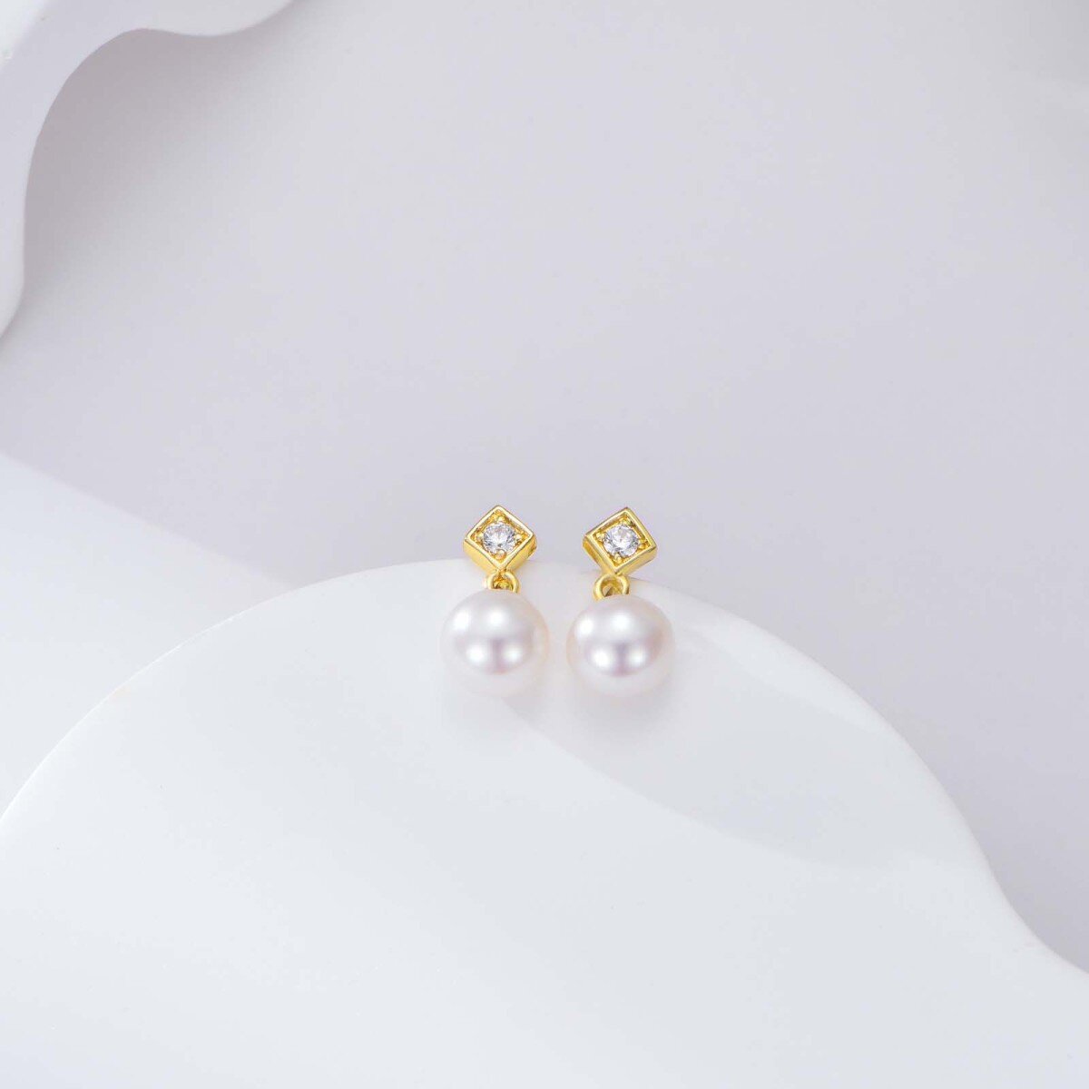 10K Gold Round Cubic Zirconia & Pearl Drop Earrings-4