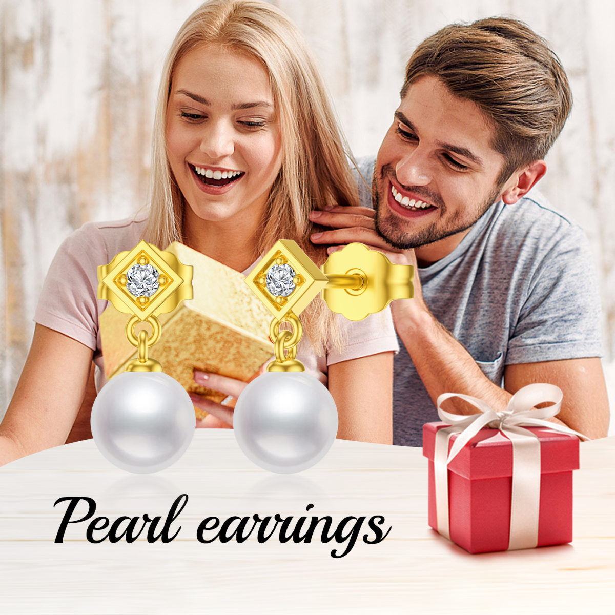 14K Gold Round Cubic Zirconia & Pearl Drop Earrings-6