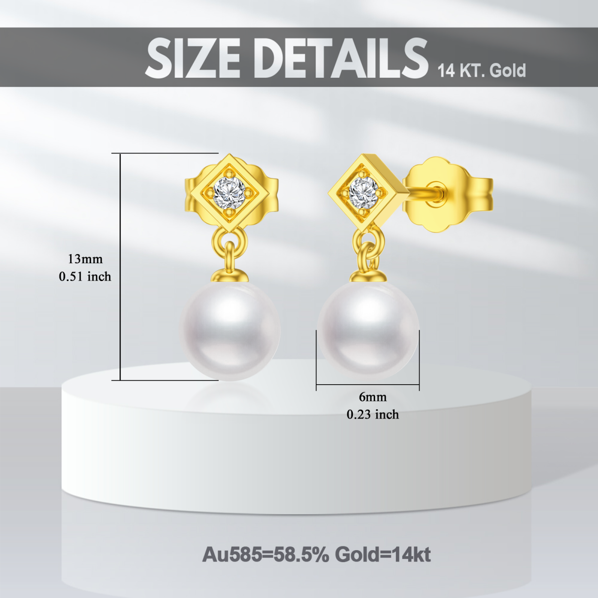 10K Gold Round Cubic Zirconia & Pearl Drop Earrings-7