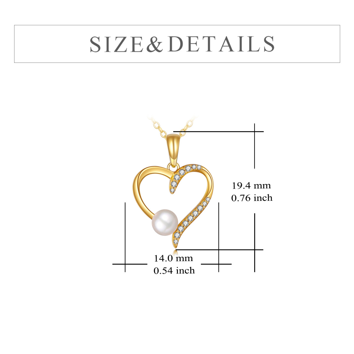 10K Gold Round Cubic Zirconia & Pearl Heart Pendant Necklace-5