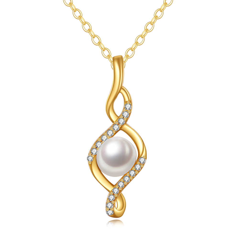 10K Gold Round Pearl Infinity Symbol Pendant Necklace-1