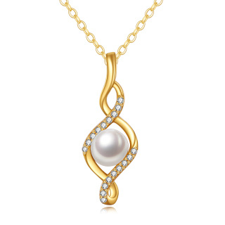 10K Gold Round Pearl Infinity Symbol Pendant Necklace-30