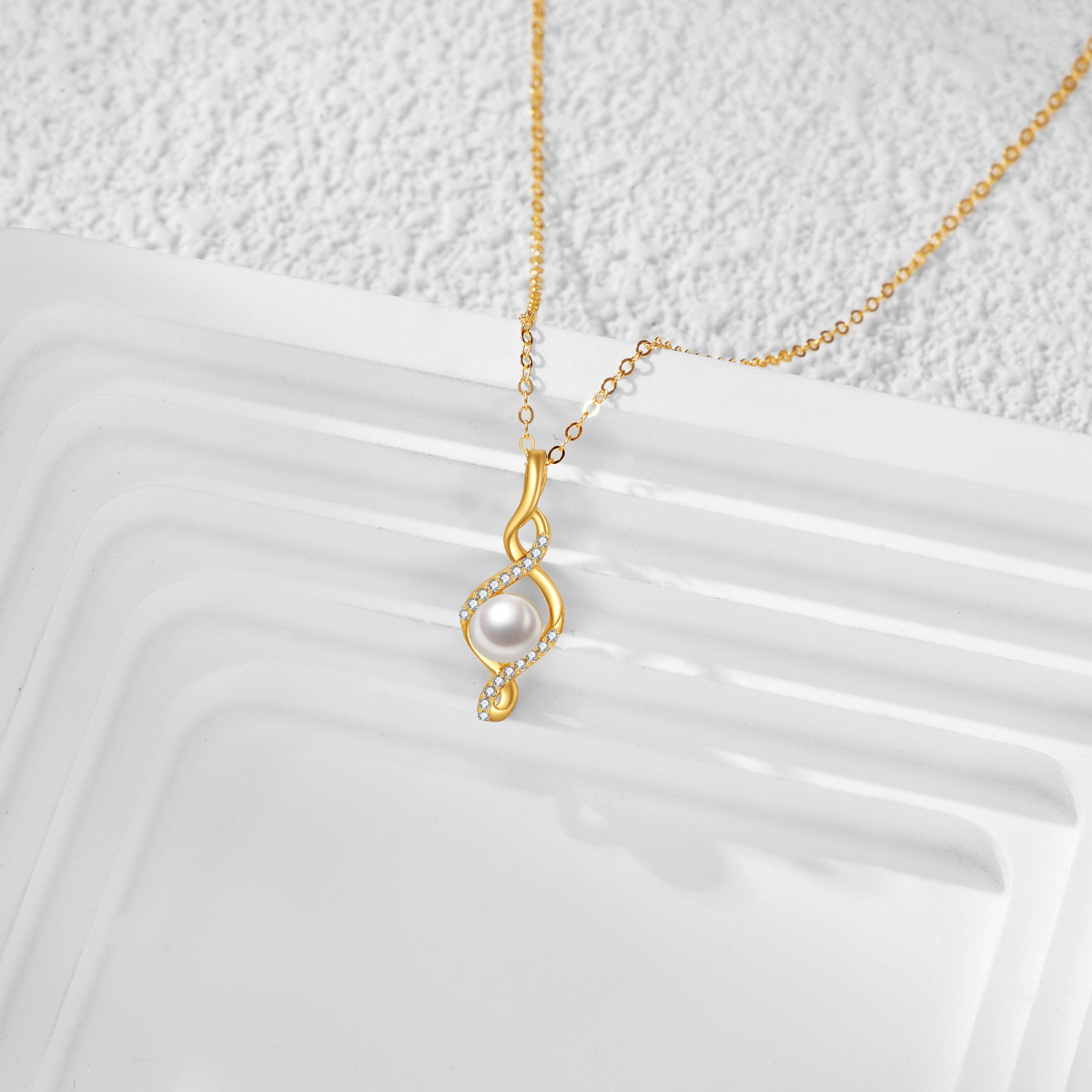 Collier en or 14K avec perles rondes et symbole de l'infini-3