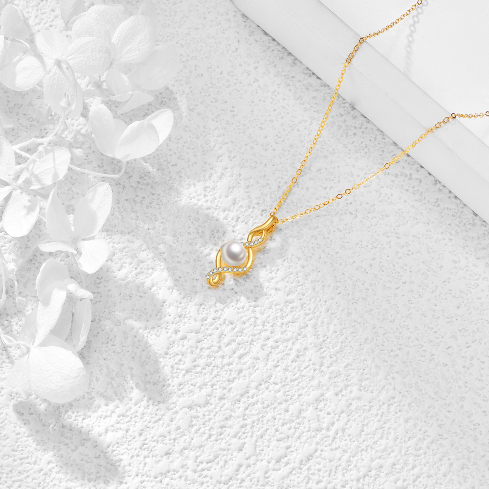 10K Gold Round Pearl Infinity Symbol Pendant Necklace-4