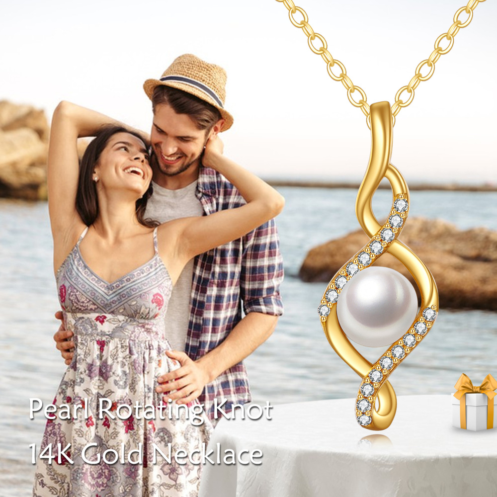 10K Gold Round Pearl Infinity Symbol Pendant Necklace-5