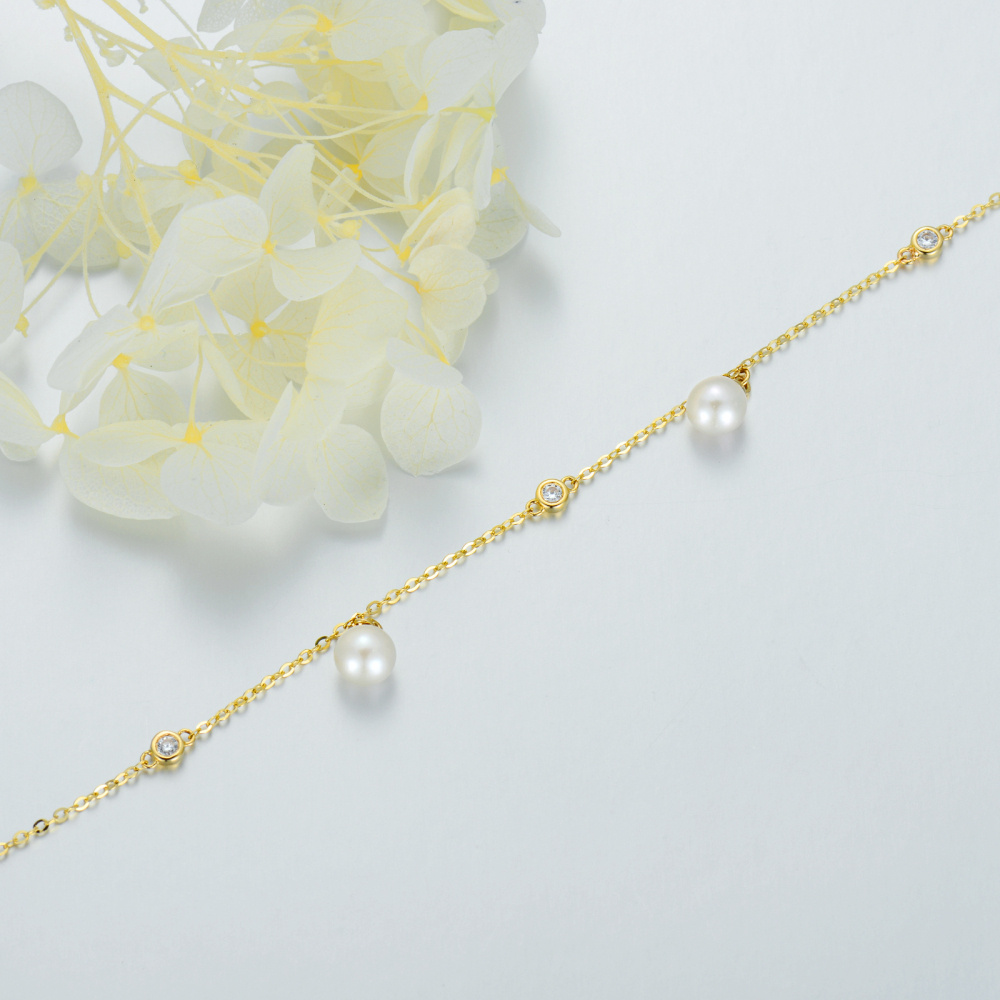 10K Gouden Ronde Cubic Zirkonia & Parel Metalen Choker Ketting-5