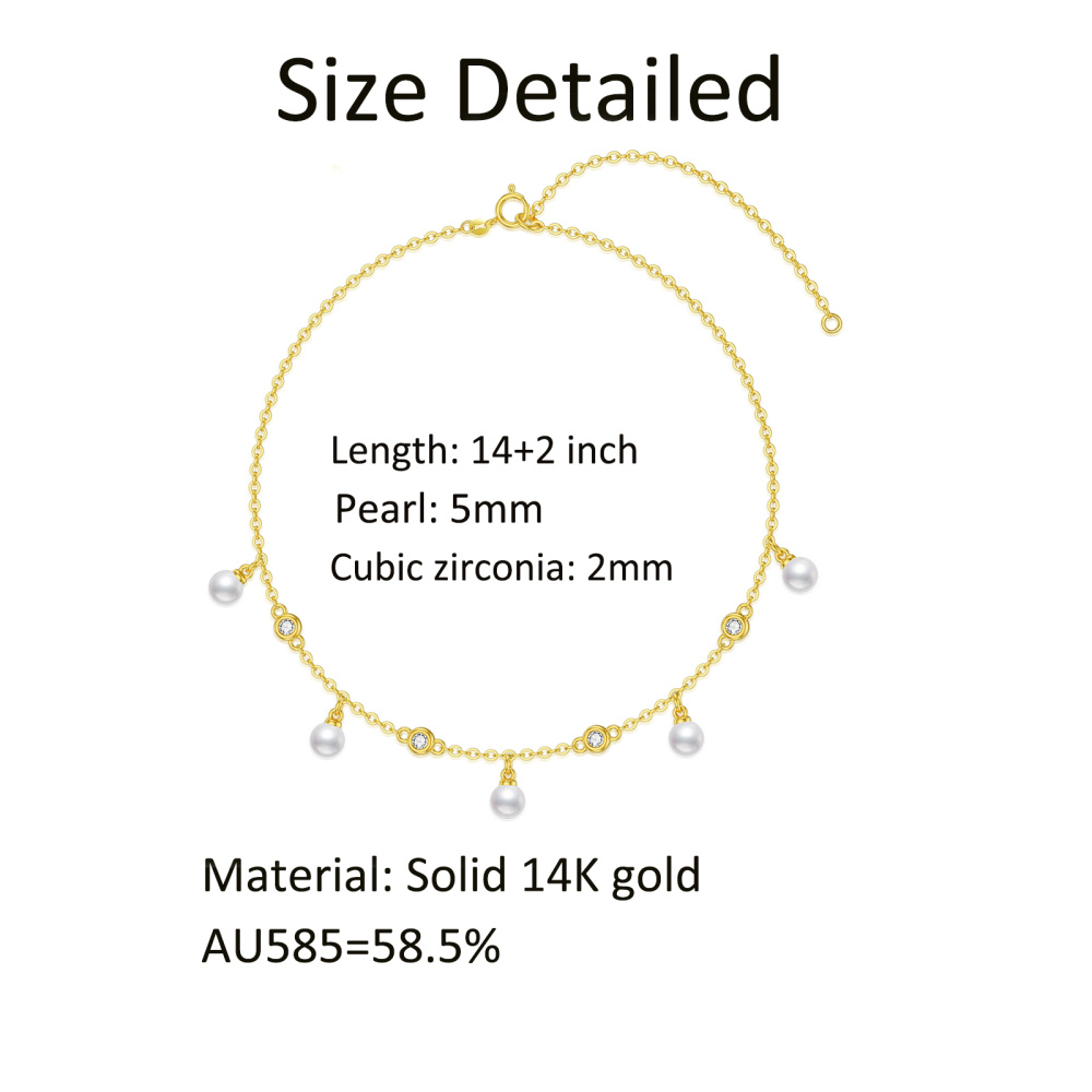 10K Gouden Ronde Cubic Zirkonia & Parel Metalen Choker Ketting-6