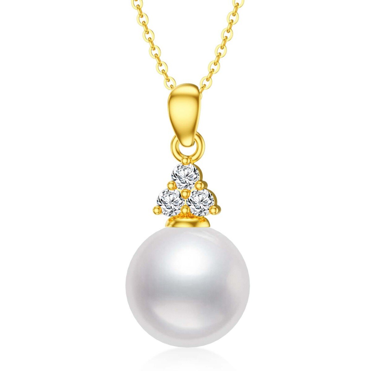 14K Gold Round Pearl Zircon Pendant Necklace For Women-1