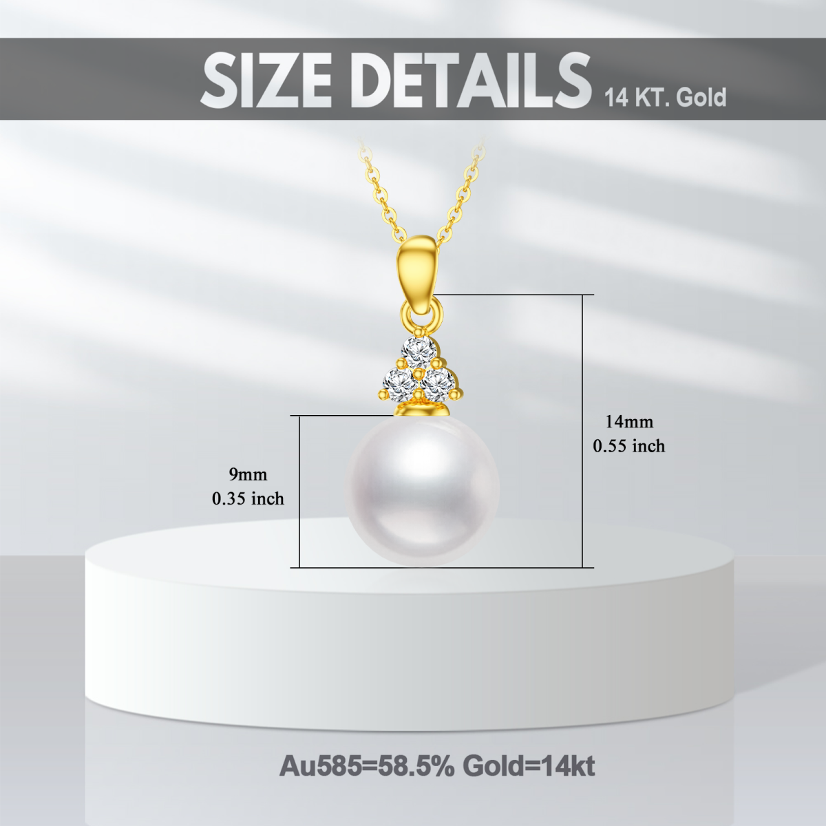 10K Gold Round Pearl Zircon Pendant Necklace For Women-5