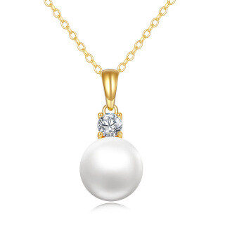 10K Gold Round Pearl Pendant Necklace-28