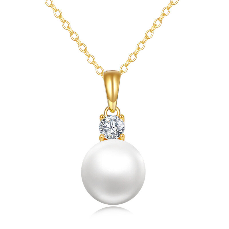 10K Gold Round Pearl Pendant Necklace-10