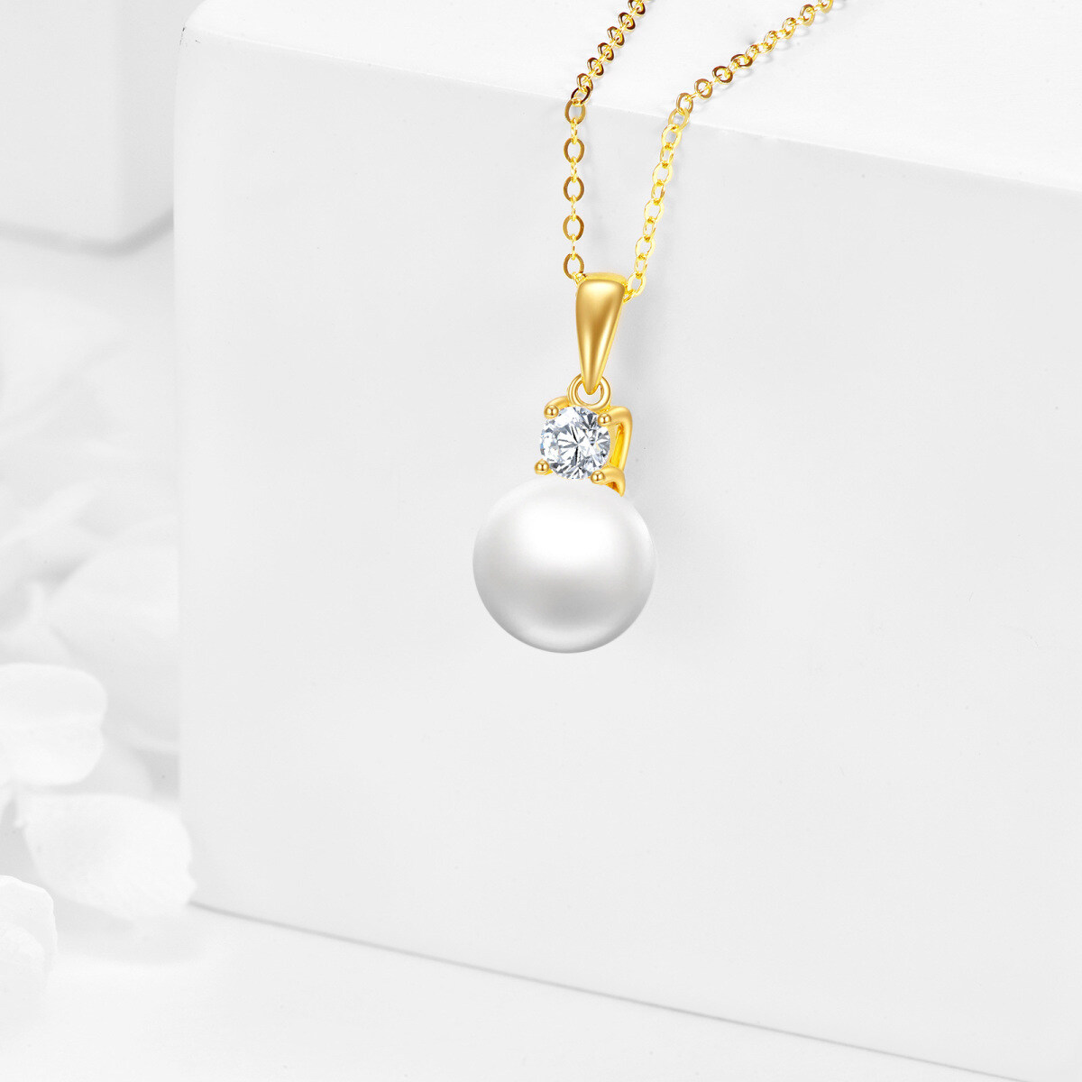 10K Gold Round Pearl Pendant Necklace-3