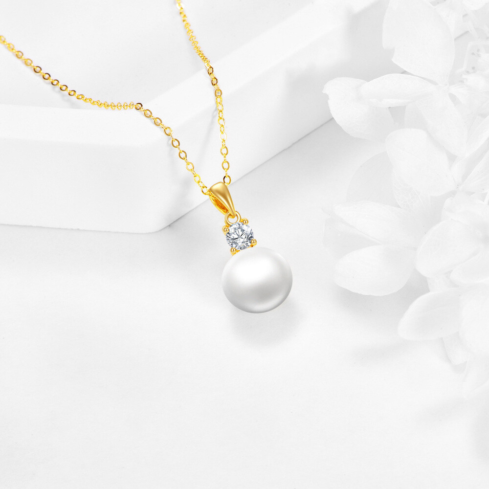 10K Gold Round Pearl Pendant Necklace-4