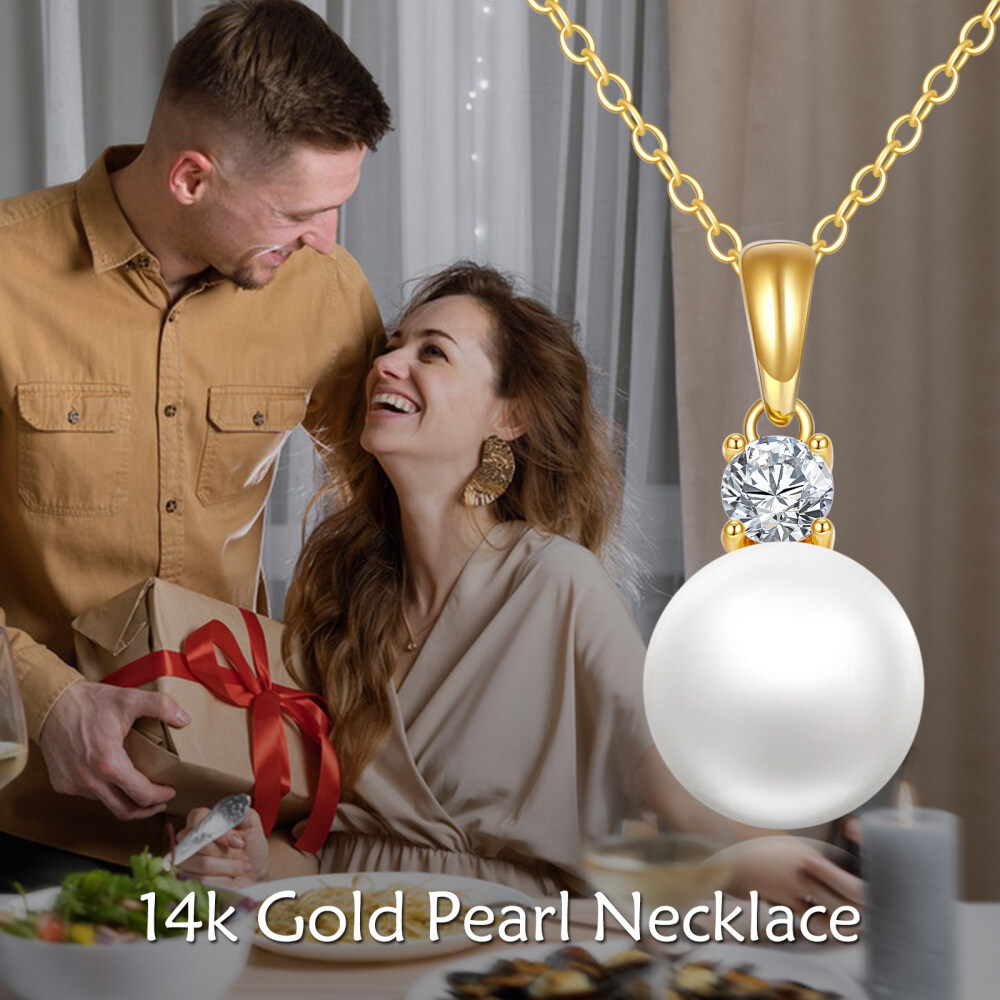 10K Gold Round Pearl Pendant Necklace-5