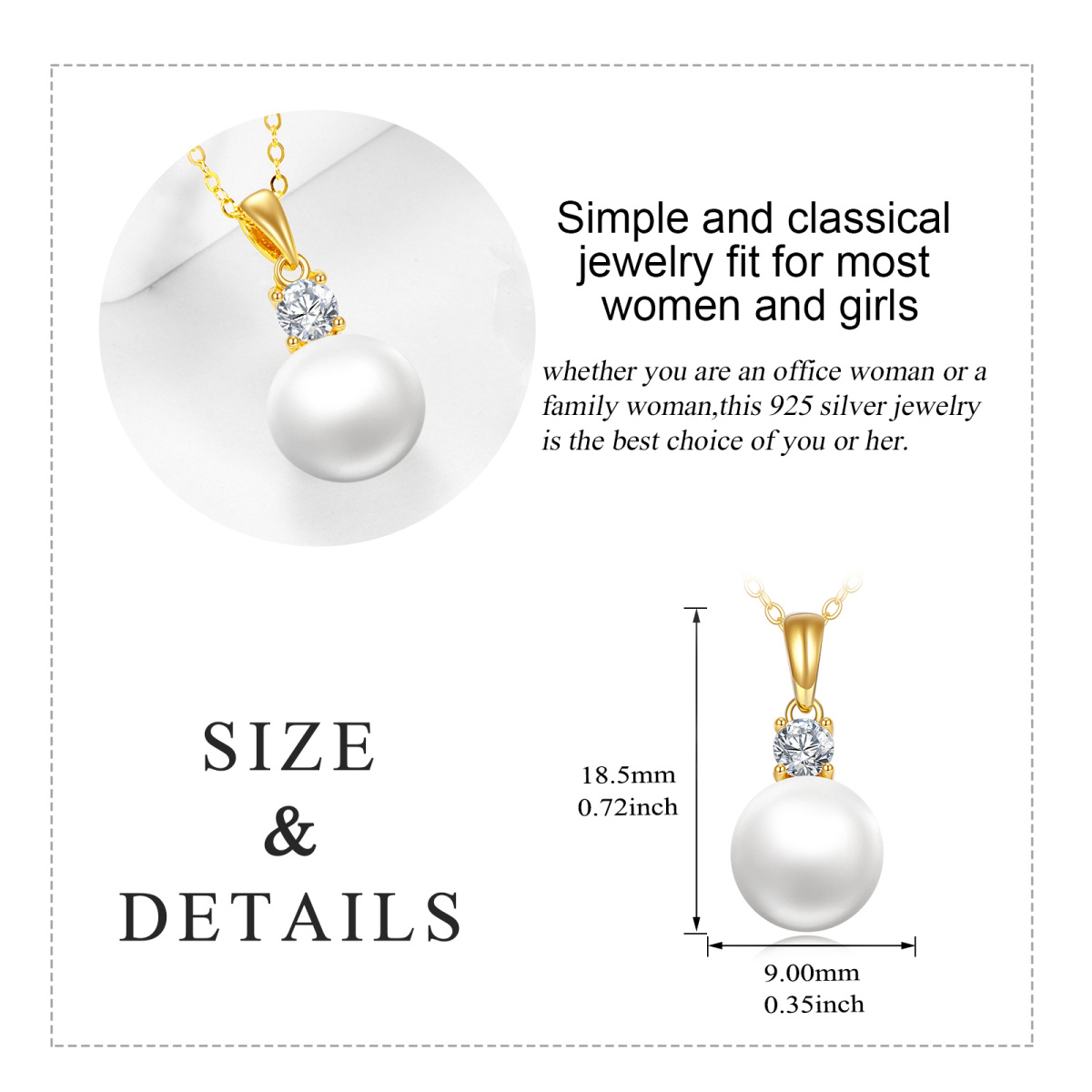 10K Gold Round Pearl Pendant Necklace-6