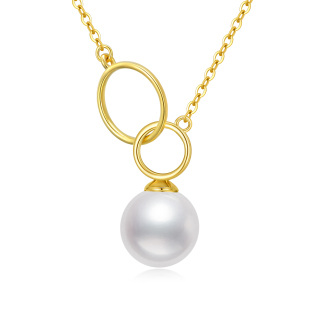 10K Gold Round Pearl Round Pendant Necklace For Women-30