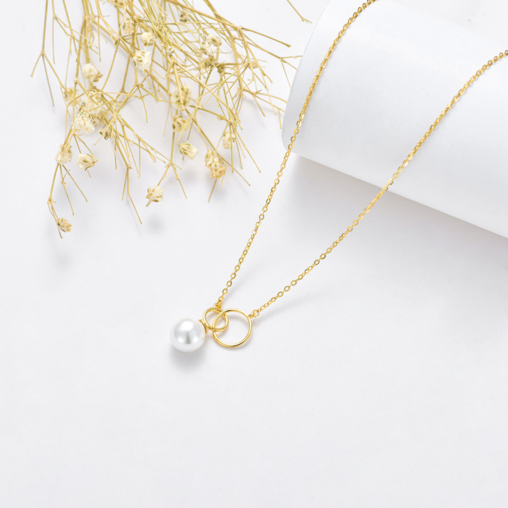10K Gold Round Pearl Round Pendant Necklace For Women-4
