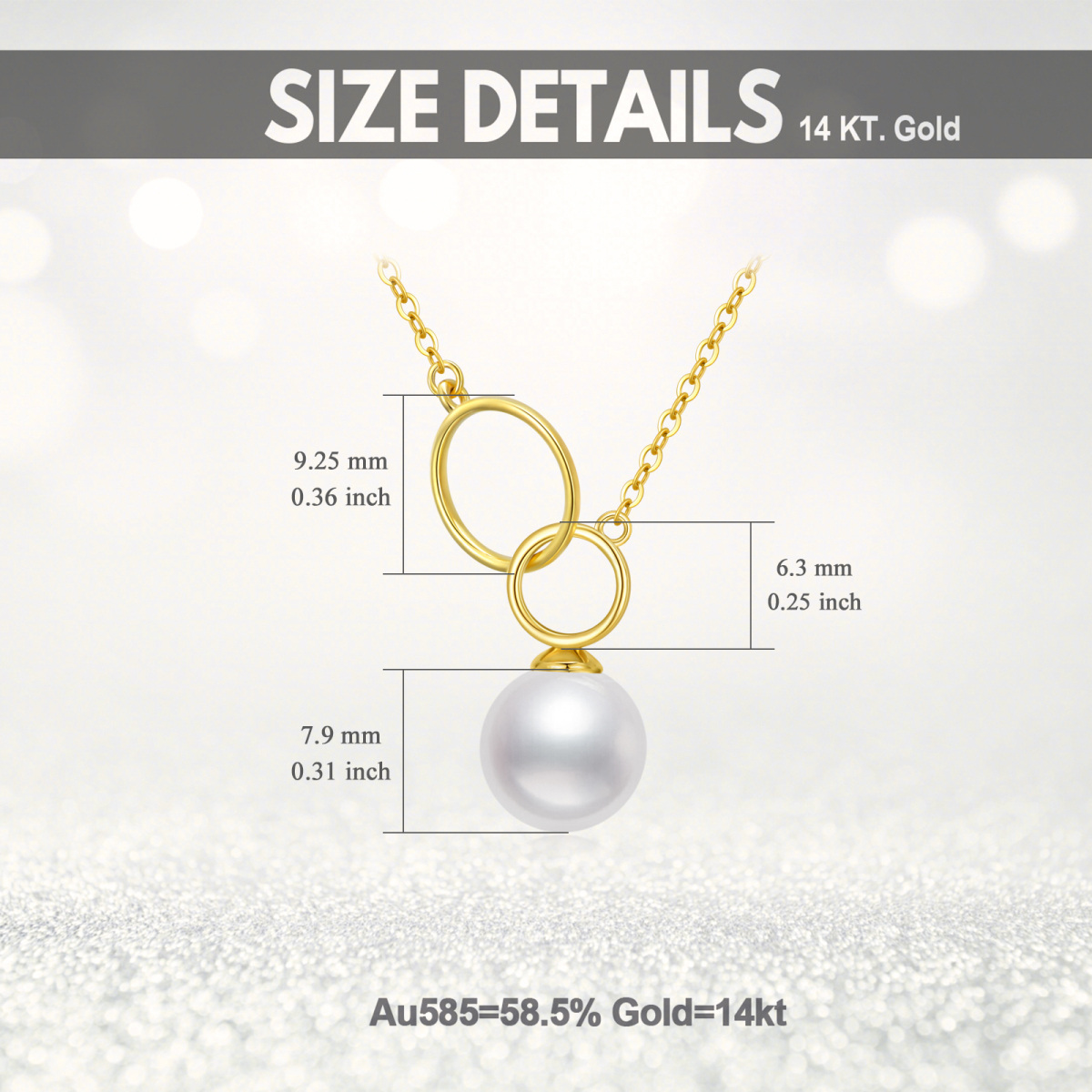 14K Gold Round Pearl Round Pendant Necklace For Women-5