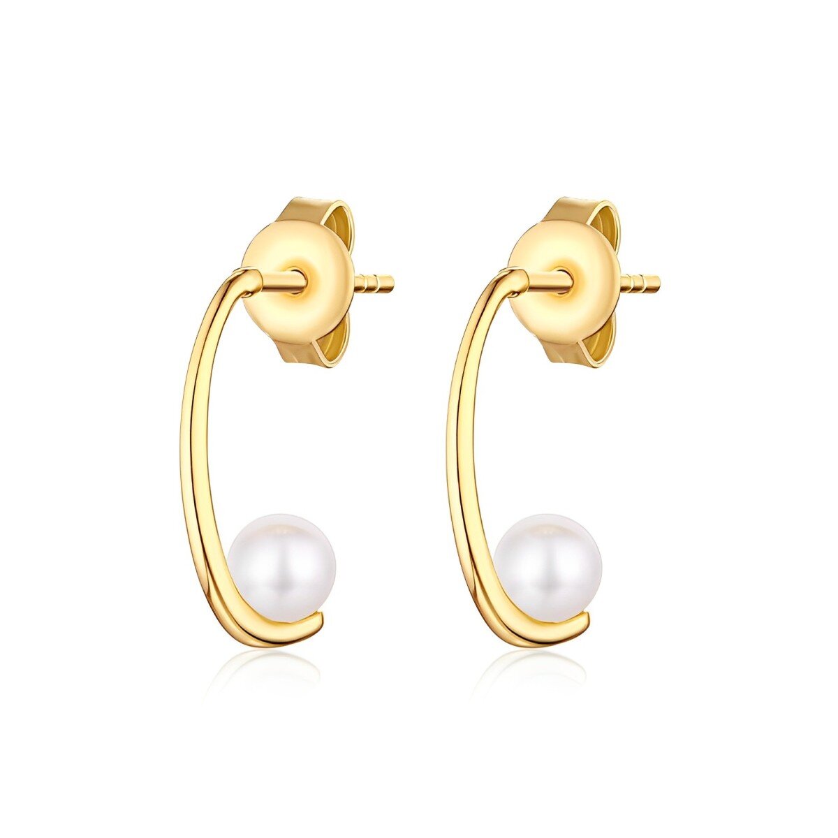 14K Gold Round Pearl Stud Earrings-1