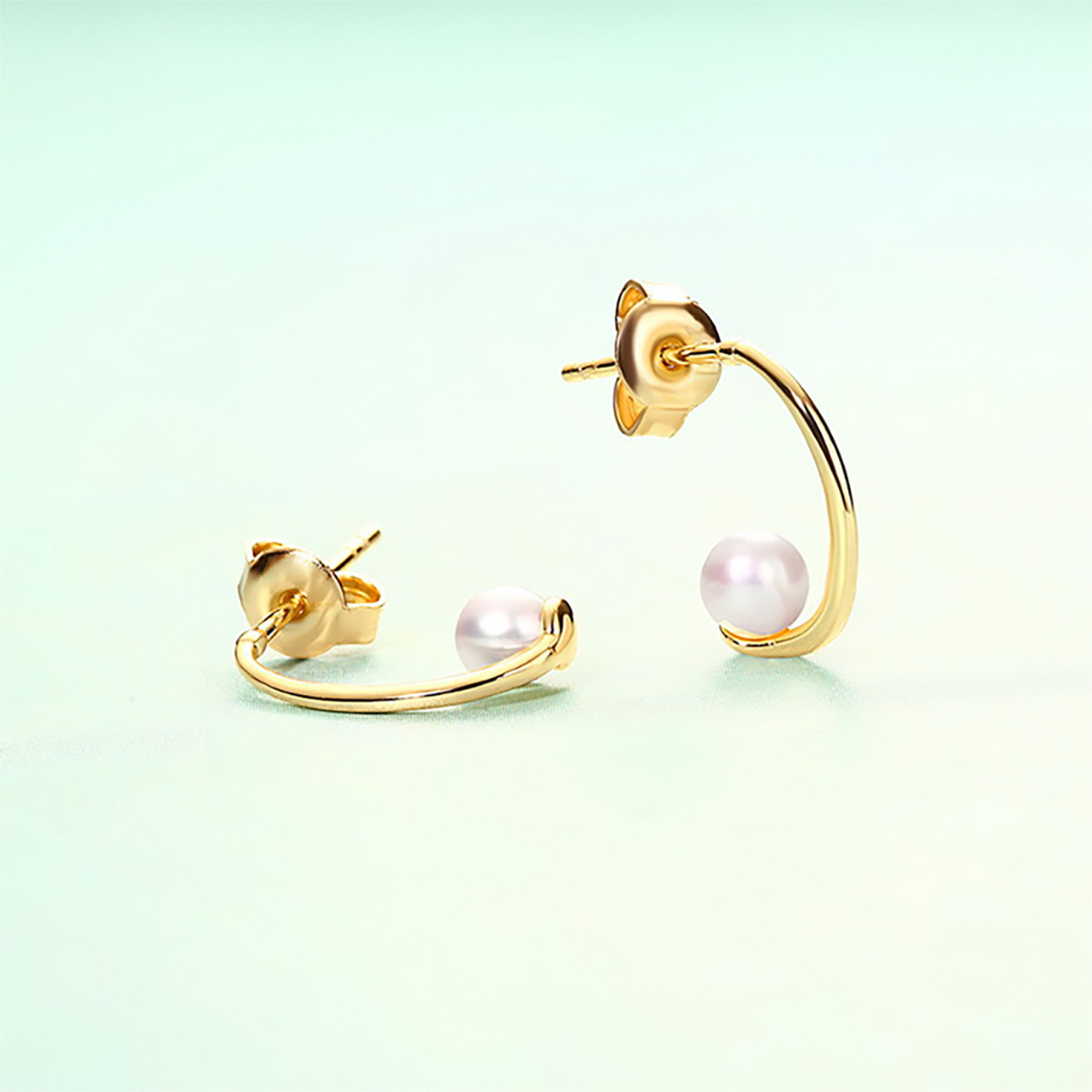 14K Gold Round Pearl Stud Earrings-3