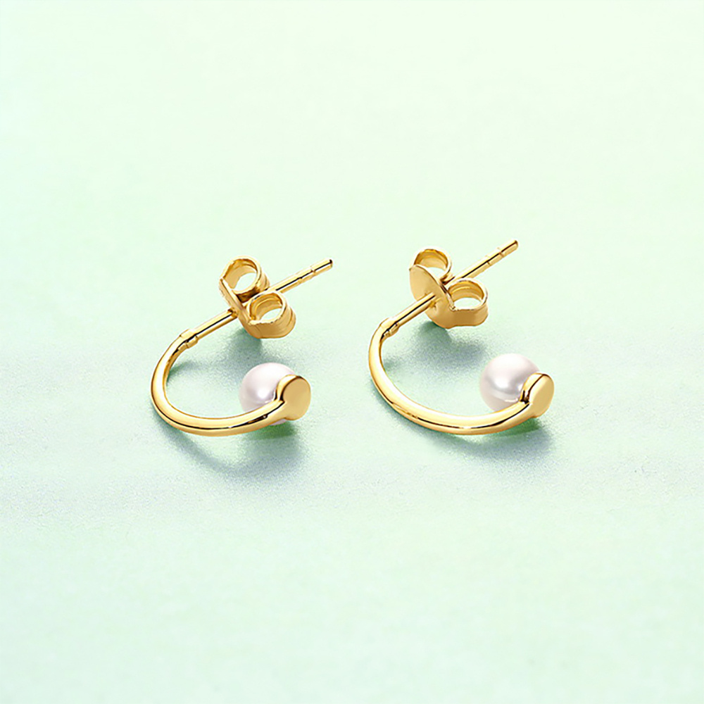 Pendientes de perlas redondas en oro de 14 quilates-4