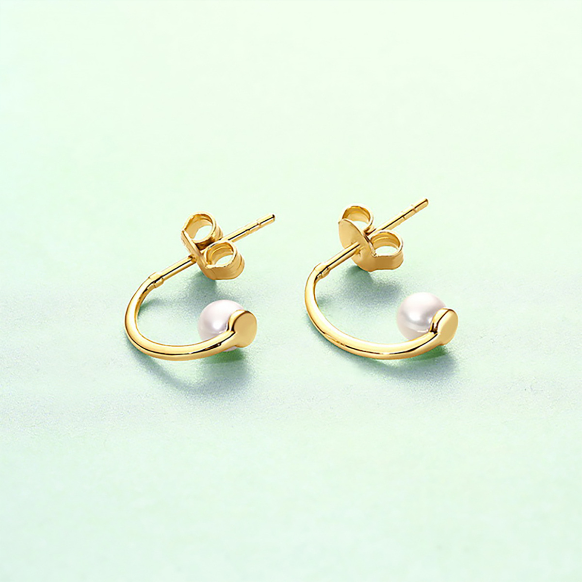 14K Gold Round Pearl Stud Earrings-4