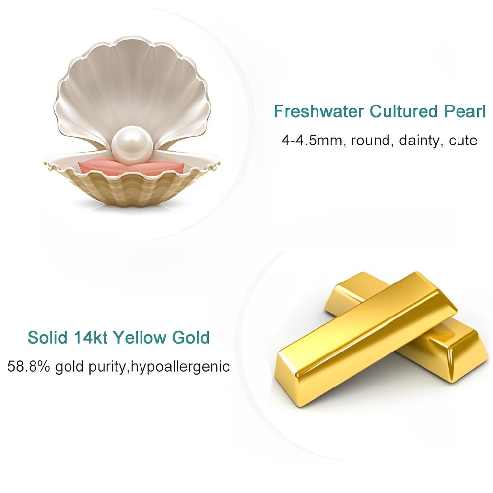 Pendientes de perlas redondas en oro de 14 quilates-5