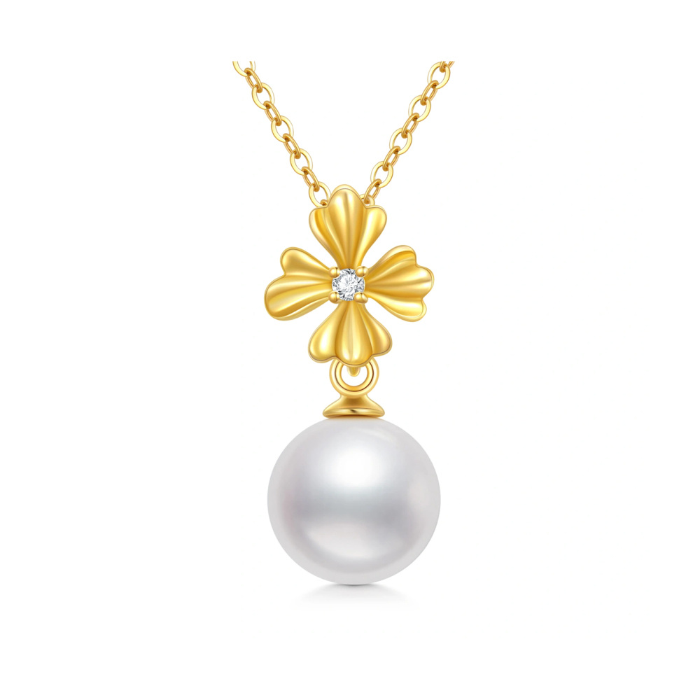 10K Gold Cubic Zirconia Round Pendant Necklace-1