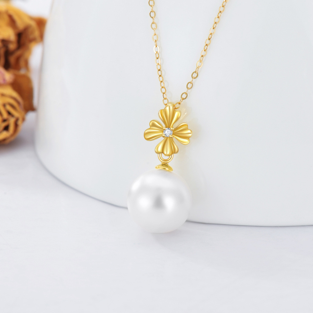 10K Gold Cubic Zirconia Round Pendant Necklace-3