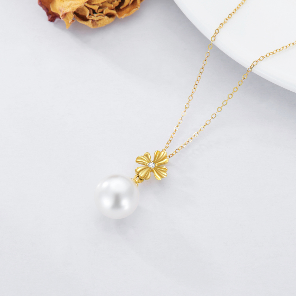 10K Gold Cubic Zirconia Round Pendant Necklace-4