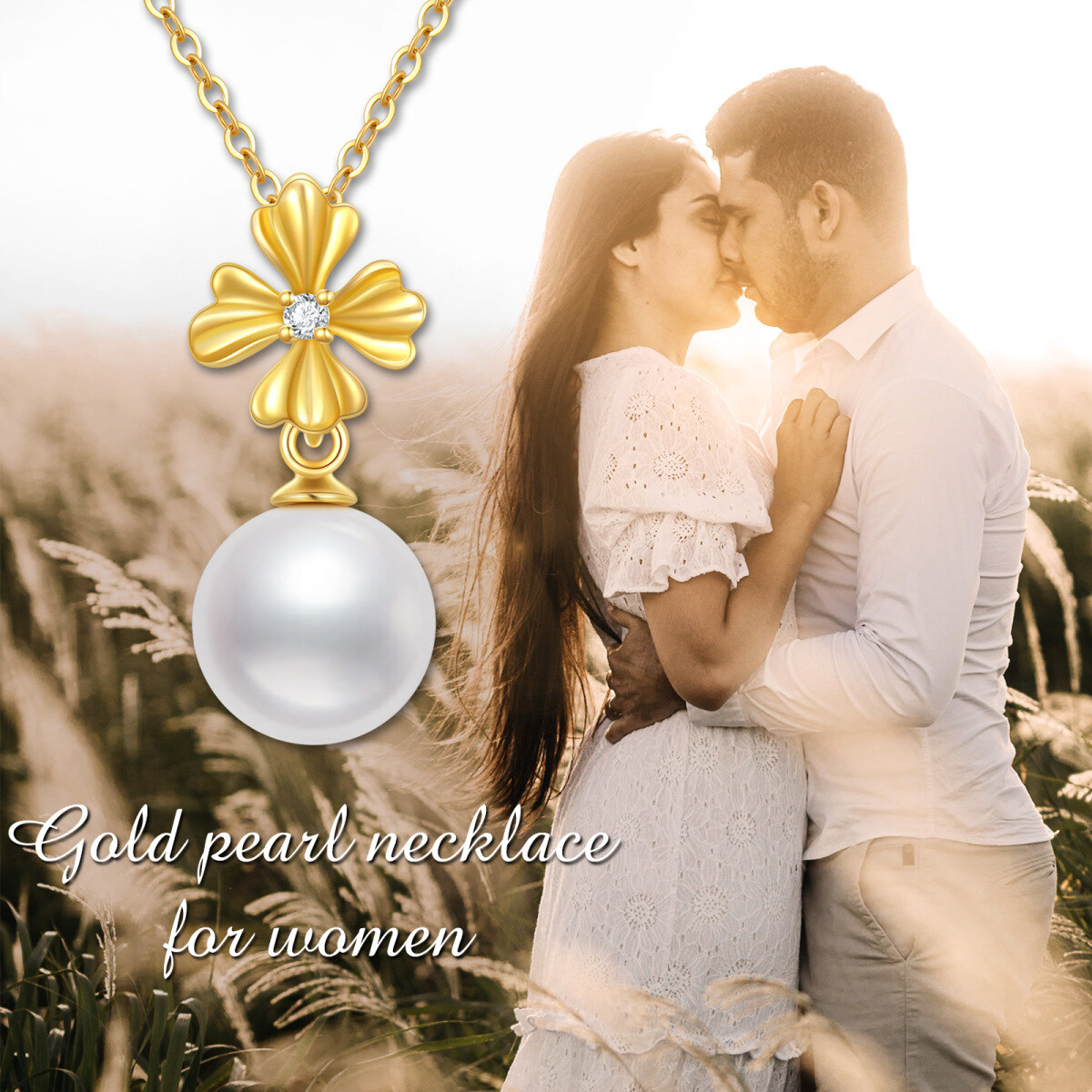 Collana con ciondolo rotondo con zirconia cubica in oro 14K-6